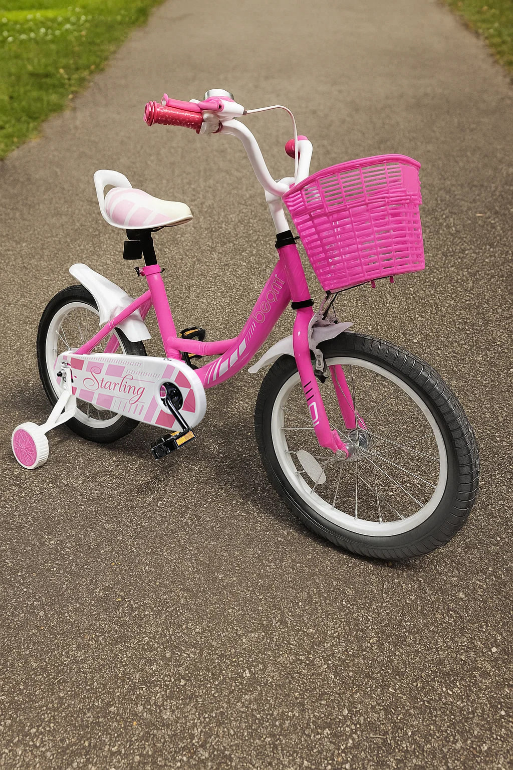 Beam Sports 16" Pink Kids Bike With Training Wheels (Ages 4-7)