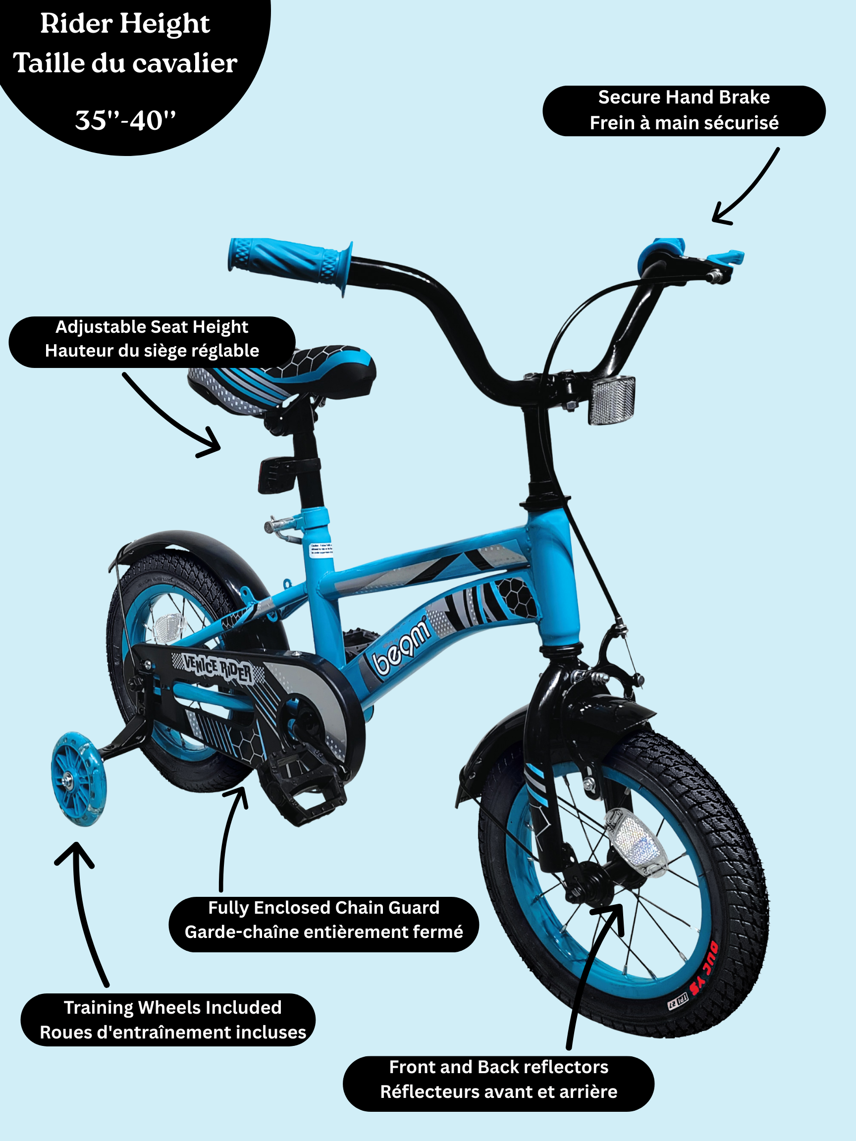 Beam Sports12" Blue Kids Bike With Training Wheels (Ages 2-5)
