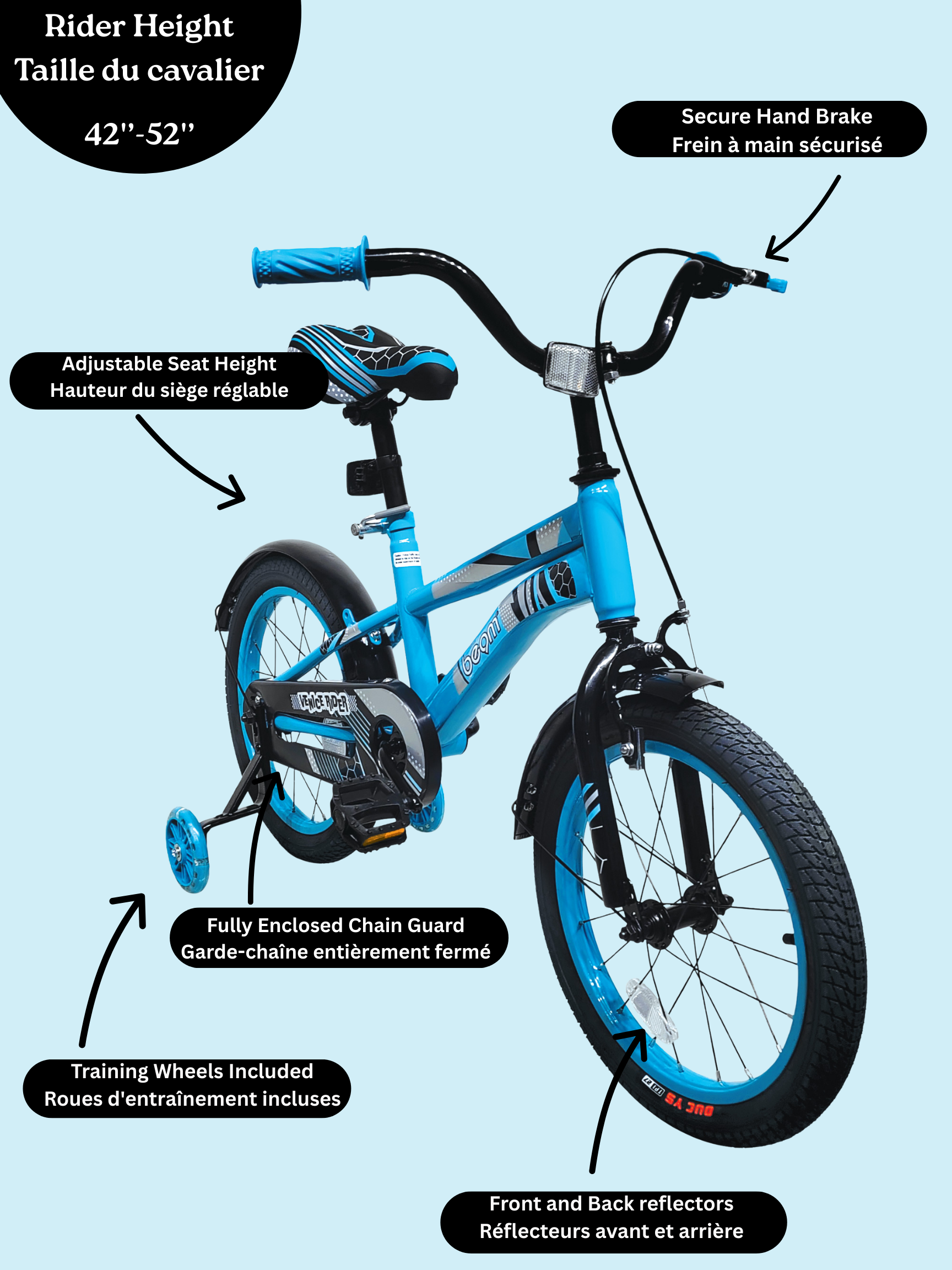 Beam Sports 16" Blue Kids Bike With Training Wheels (Ages 4-7)