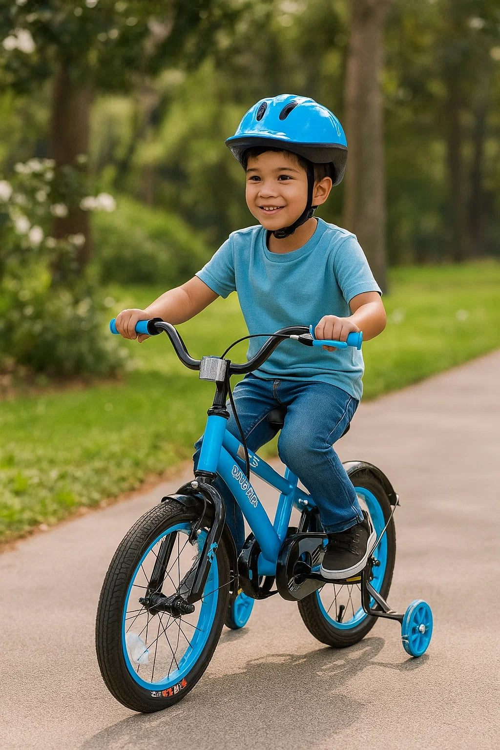 Beam Sports 16" Blue Kids Bike With Training Wheels (Ages 4-7)