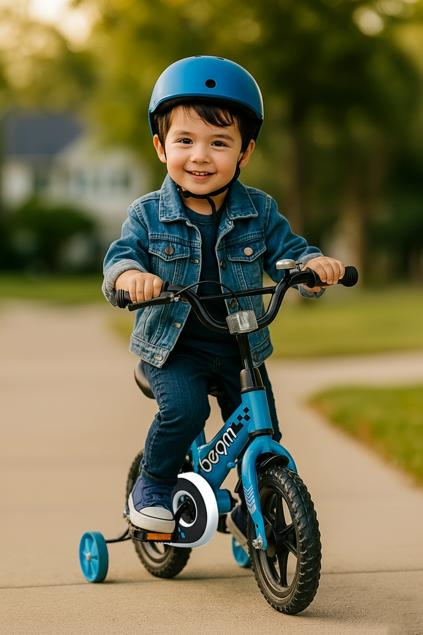 Beam Sports 12" Blue Kids Beginners Bike With Training Wheels (Ages 2-5)