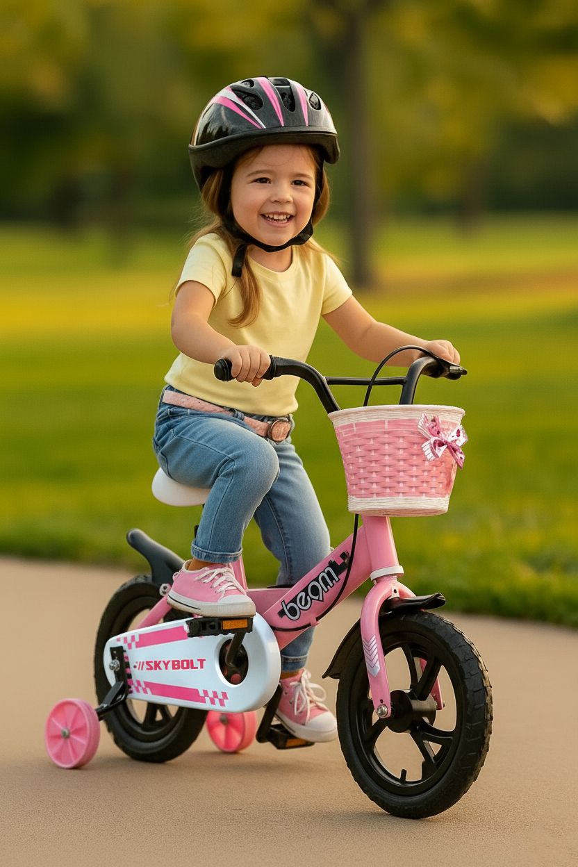 Beam Sports 12" Pink Kids Beginners Bike With Training Wheels (Ages 2-5)