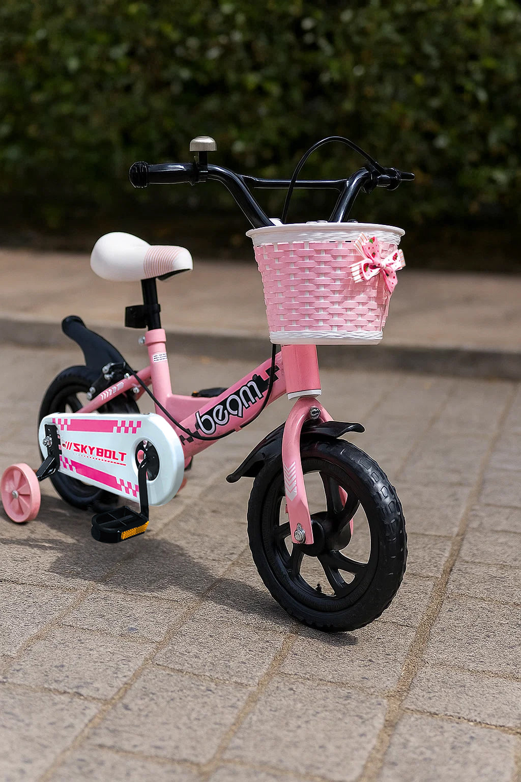 Beam Sports 12" Pink Kids Beginners Bike With Training Wheels (Ages 2-5)