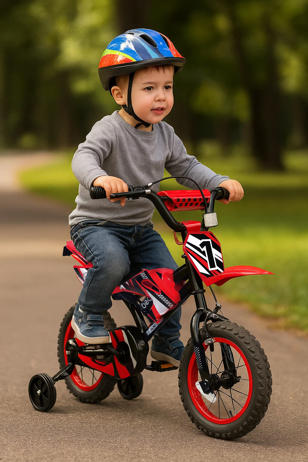 Beam Sports Xtreme Motor Bike Themed 12" Kids Bike With Training Wheels (Ages 2-5)