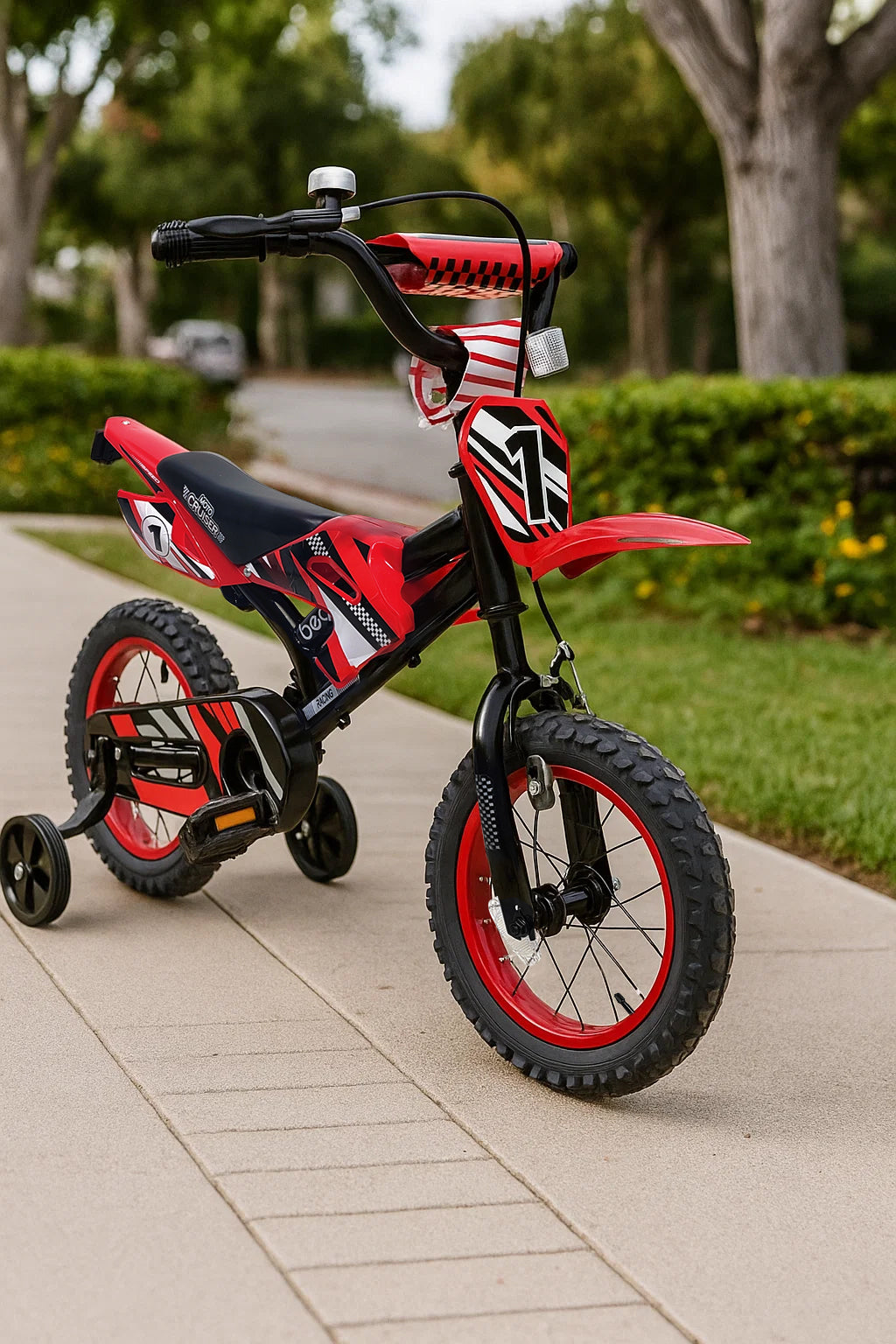 Beam Sports Xtreme Motor Bike Themed 12" Kids Bike With Training Wheels (Ages 2-5)