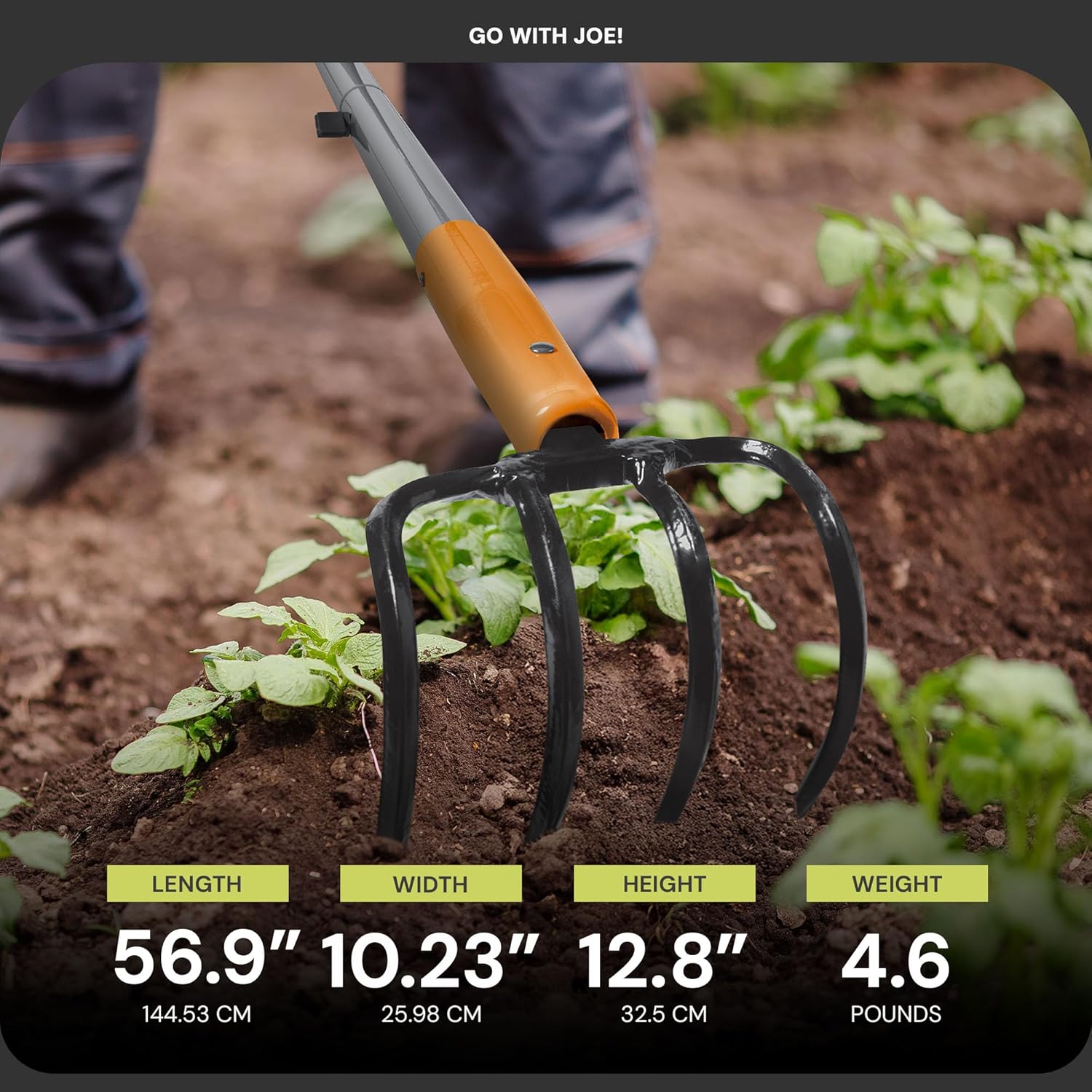 ErgieShovel 4-Tine Cultivator with 54" Steel Shaft & One-Piece Forged Steel Head