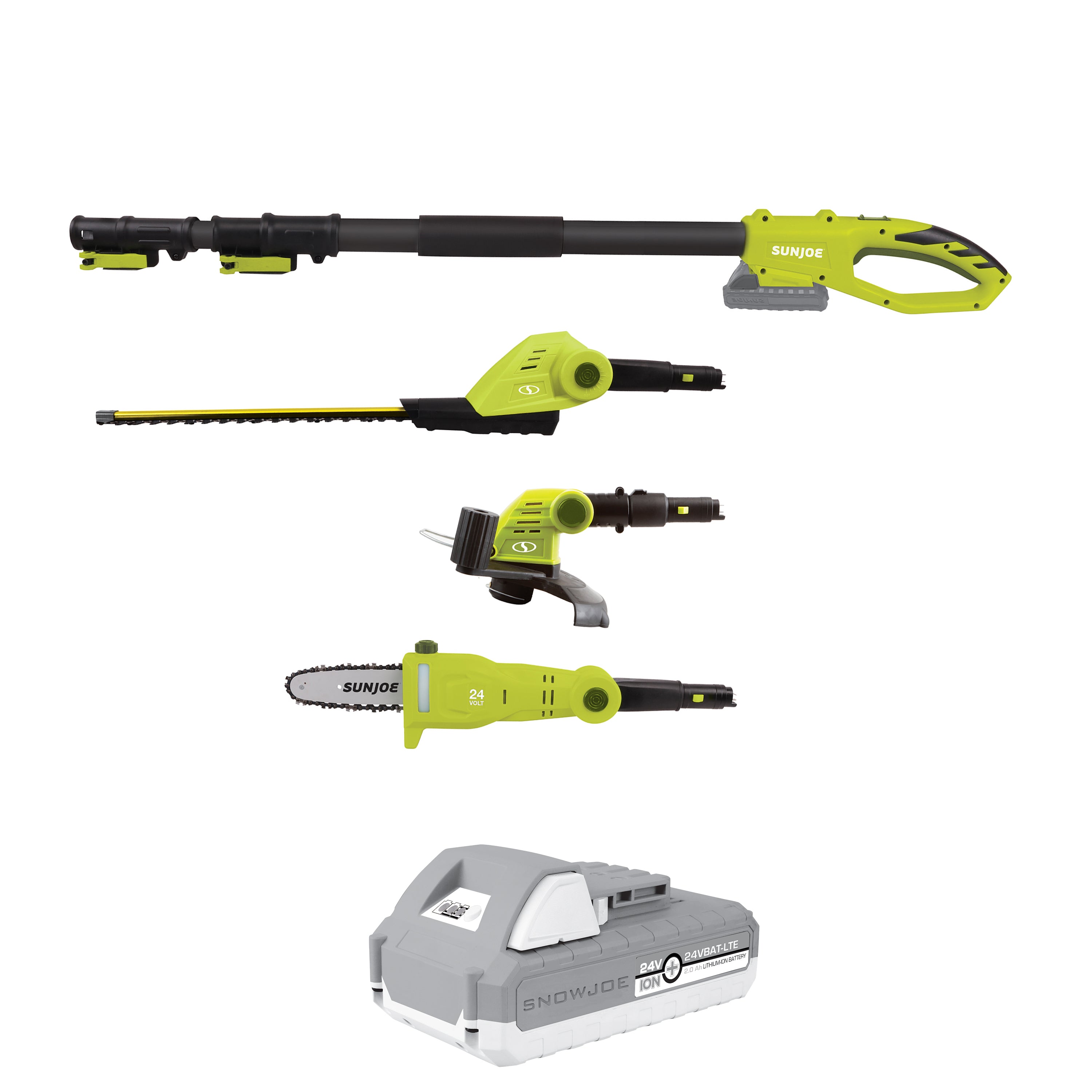Sun Joe Cordless Lawn Care System-Hedge Trimmer, Pole Saw, Grass Trimmer