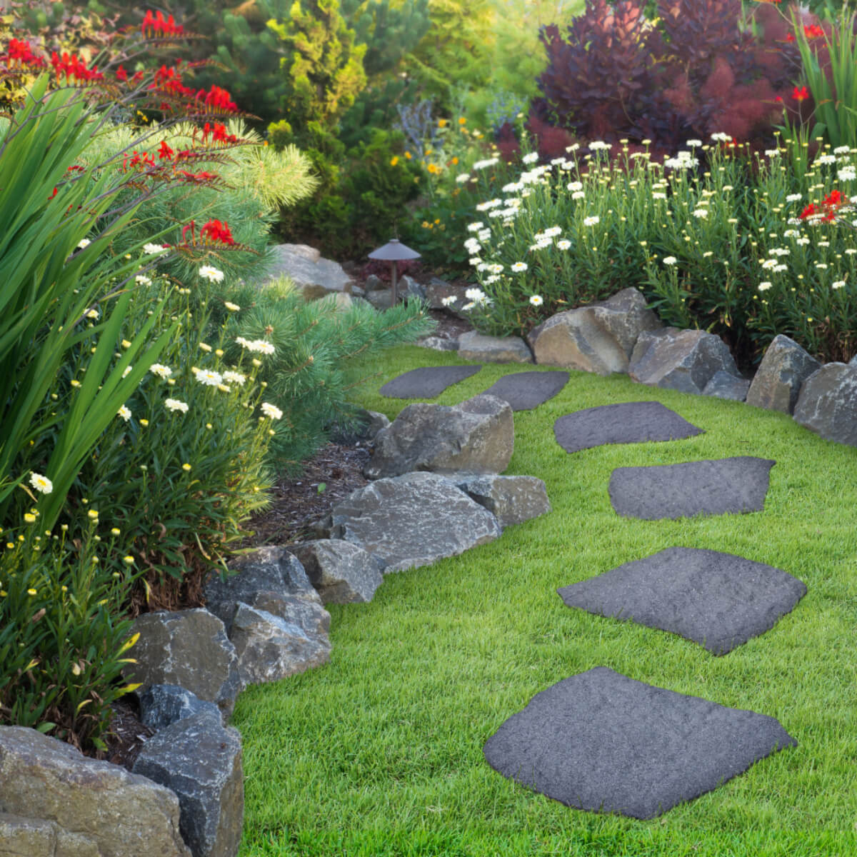 Garden Central 18" x 18" Natural Rock Stepping Stones in Grey, 4-pack, Made with recycled materials