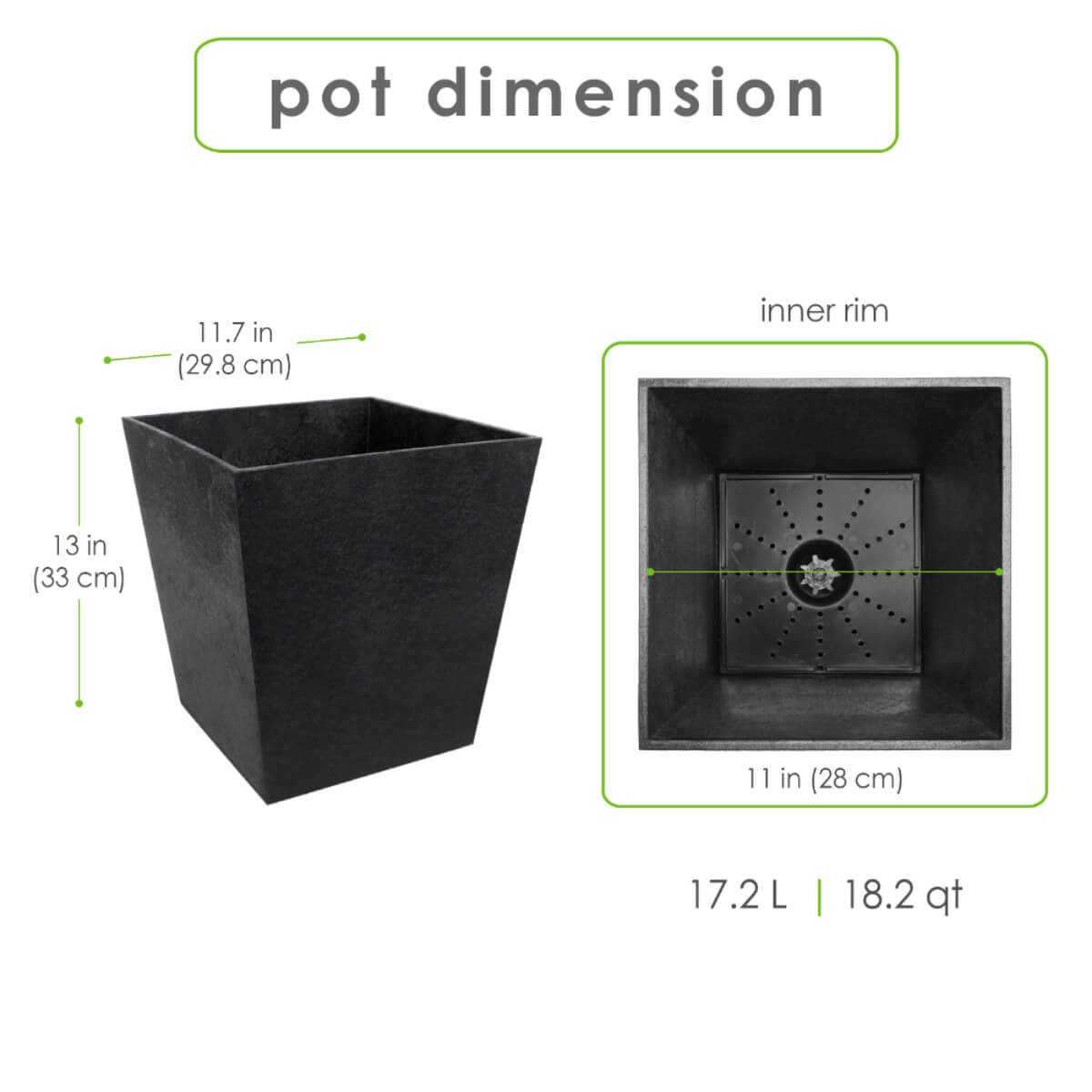 Tierra Verde 12" x 13" Sonata Square Planter In Slate, Made from recycled materials