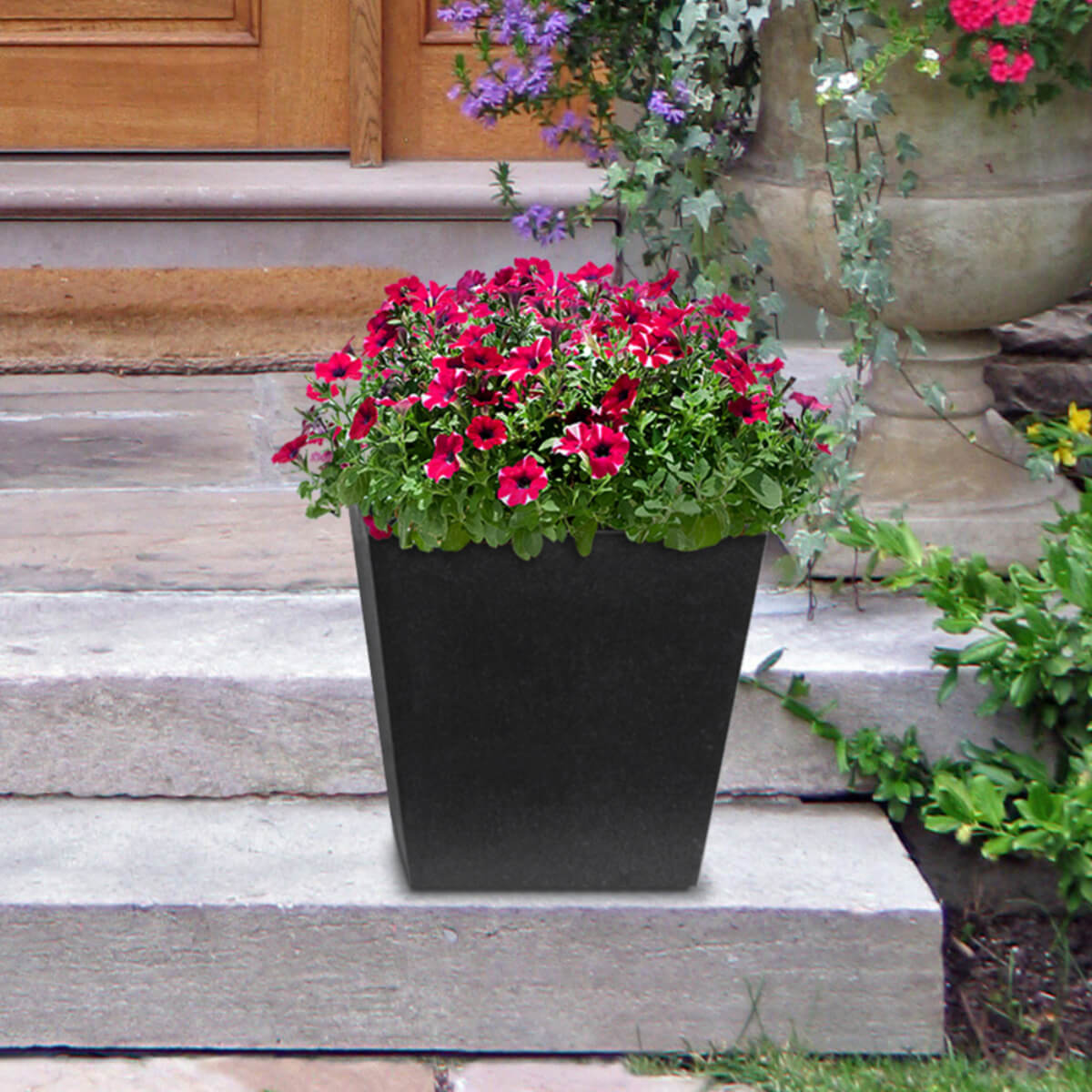 Tierra Verde 12" x 13" Sonata Square Planter In Slate, Made from recycled materials