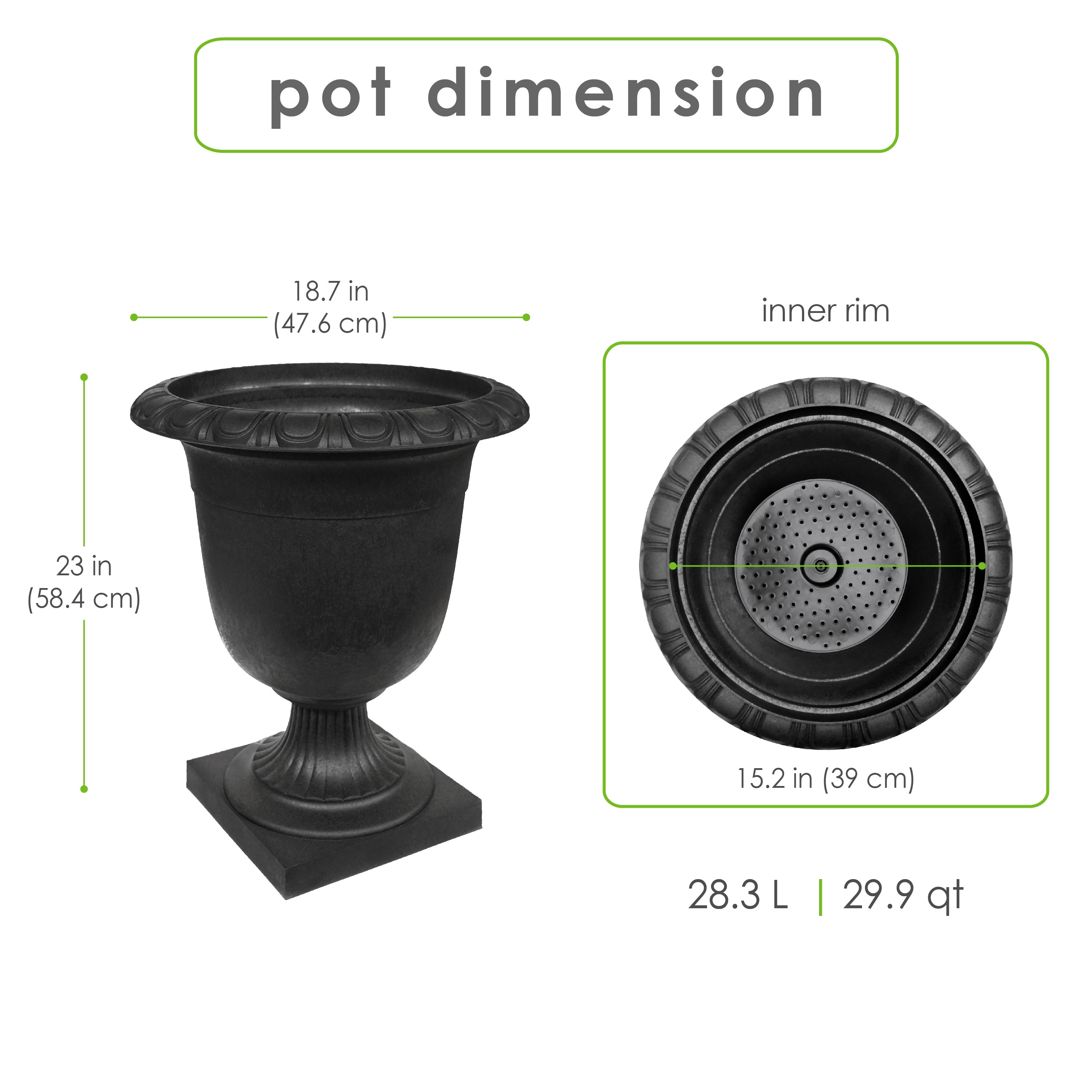 Tierra Verde 19" x 23" Crescendo Urn Planter In Slate, Made from recycled materials