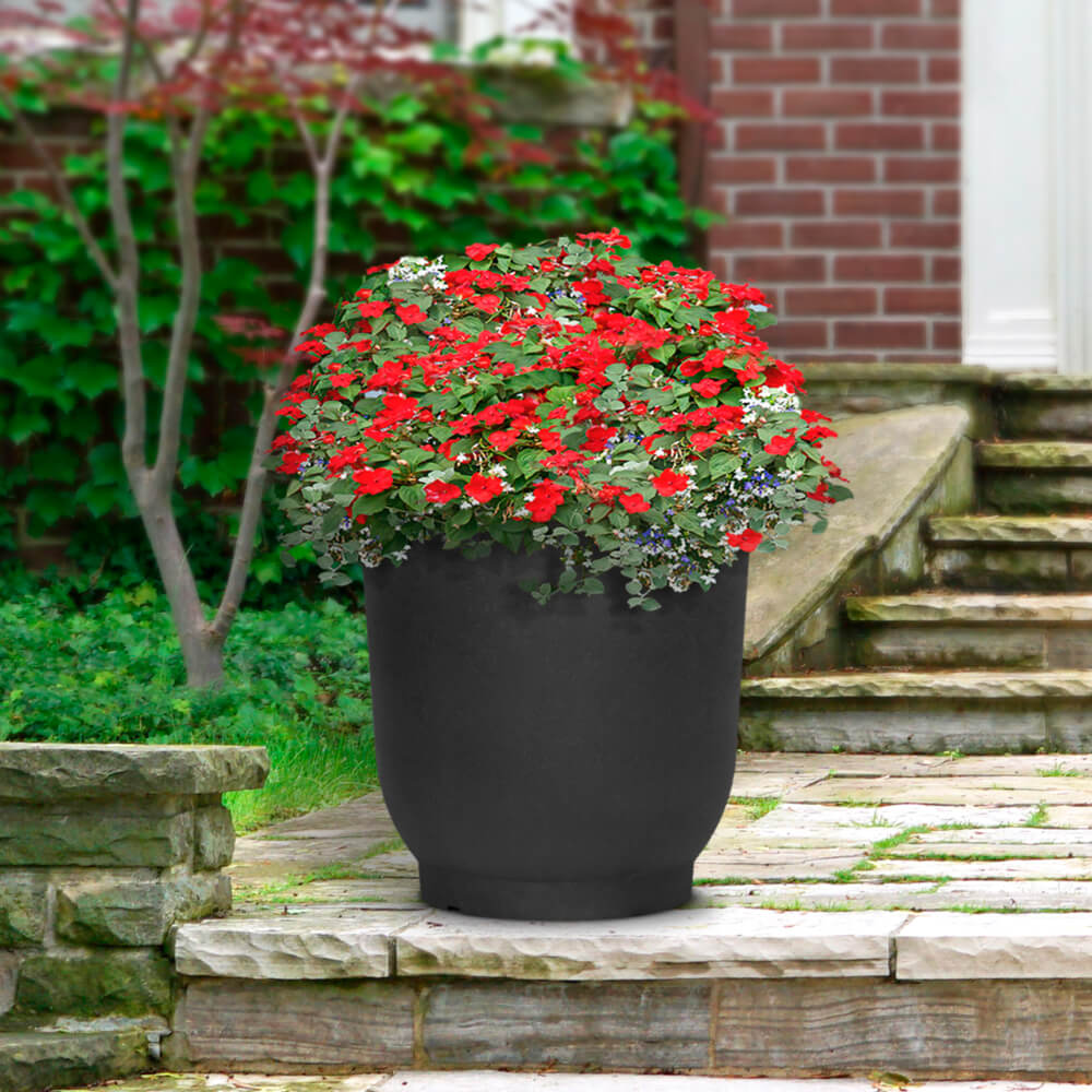 Tierra Verde 21in W x 20in H Florencia Modern Round X-Large Self-Watering Indoor/Outdoor Statement Planter, Black