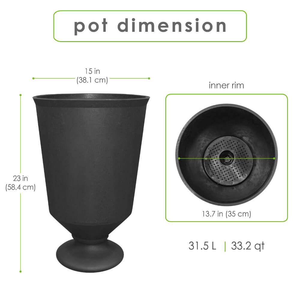 Tierra Verde 14in W x 23in H Vibrato Modern Urn Recycled Self-Watering Indoor/Outdoor Large Planter in Black