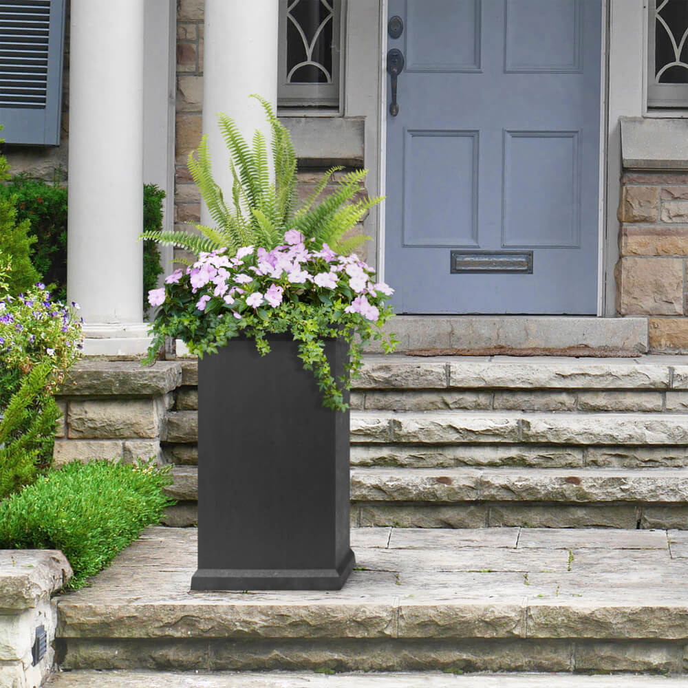 Tierra Verde 15in W x 26in H Allegro Smooth Large Recycled Self-Watering Indoor/Outdoor Column Planter-Black