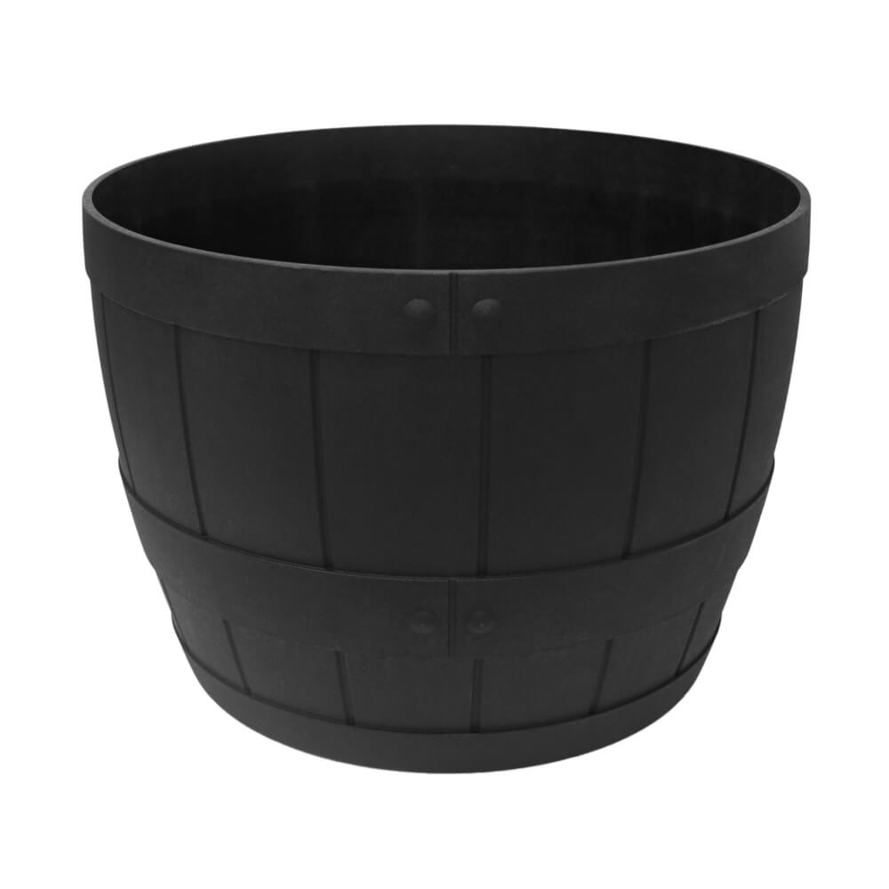 Tierra Verde 20" W x 14" H Whiskey Barrel Self-Watering Round Planter Pot - Black, Large, Indoor/Outdoor