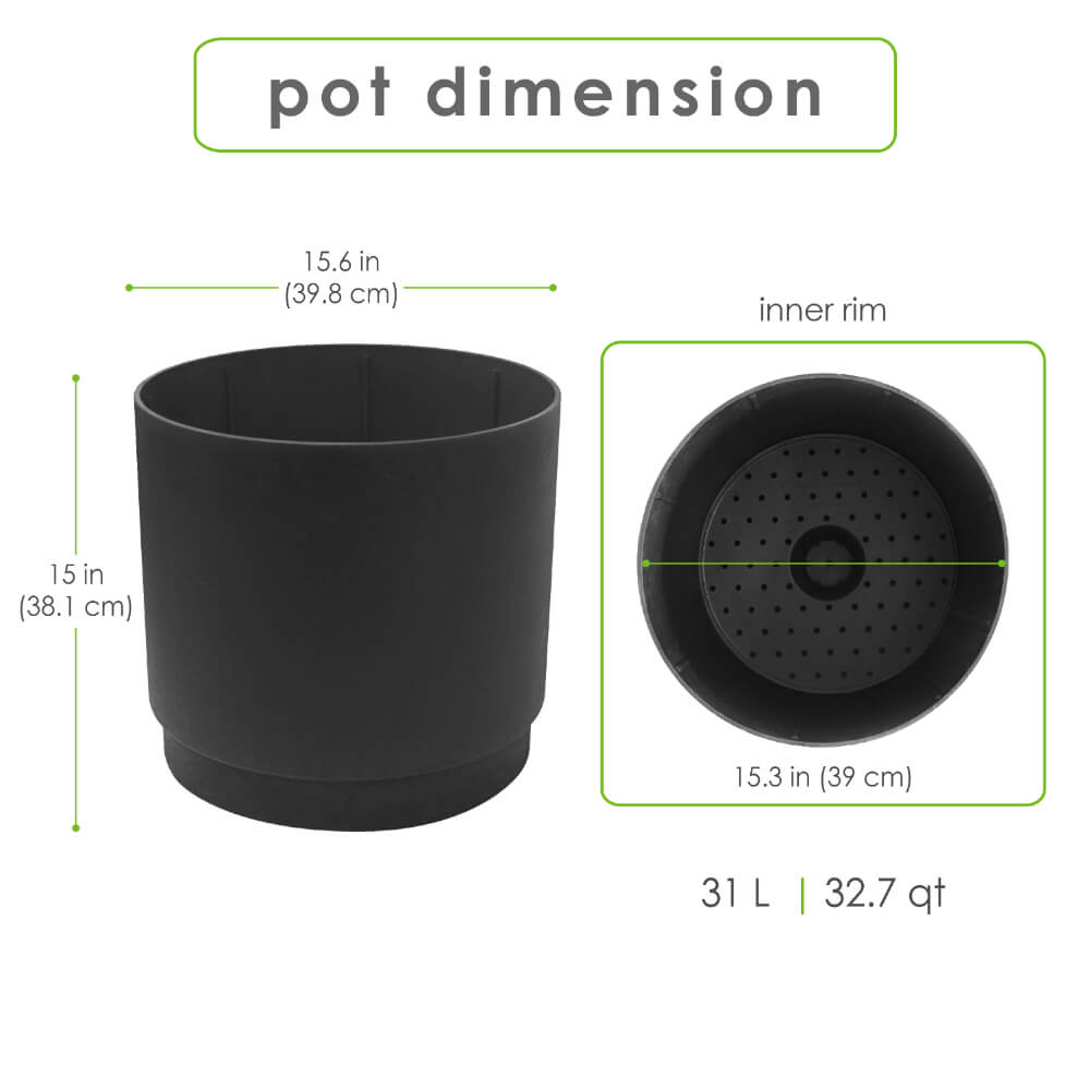 Tierra Verde 15" W x 15" H Alto Recycled Self-Watering Planter - Slate Black, Indoor/Outdoor