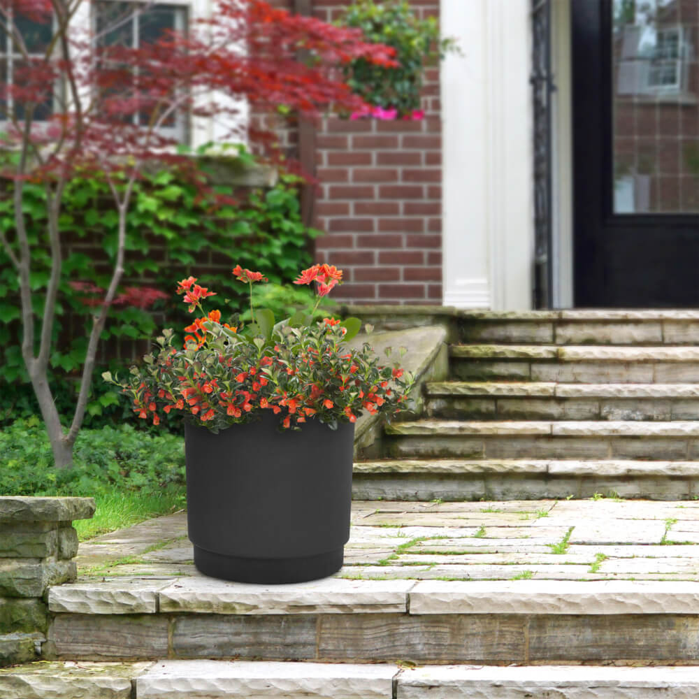 Tierra Verde 15" W x 15" H Alto Recycled Self-Watering Planter - Slate Black, Indoor/Outdoor