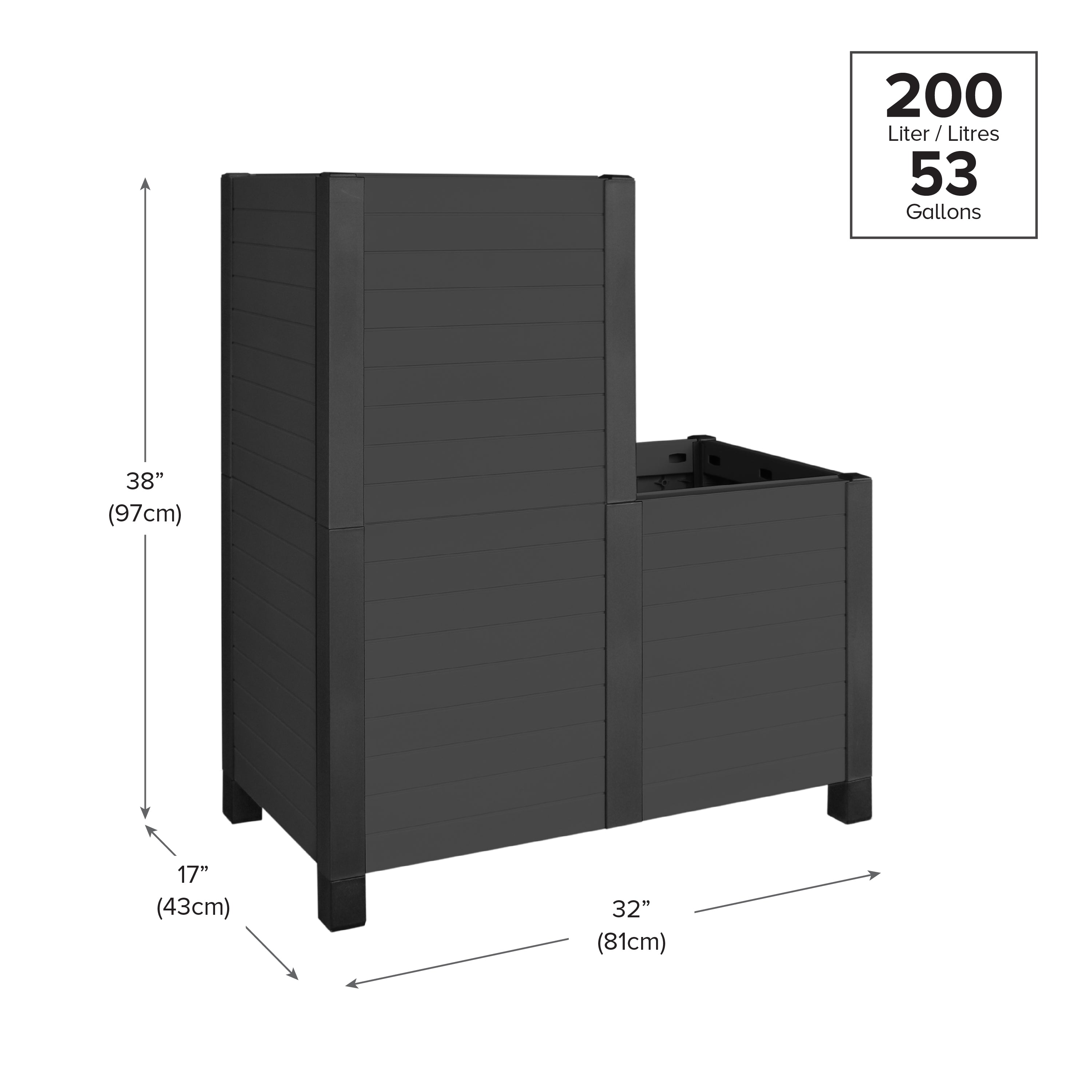 32.5" W x 34.8" H Stepped Planter Box (200L) in Black