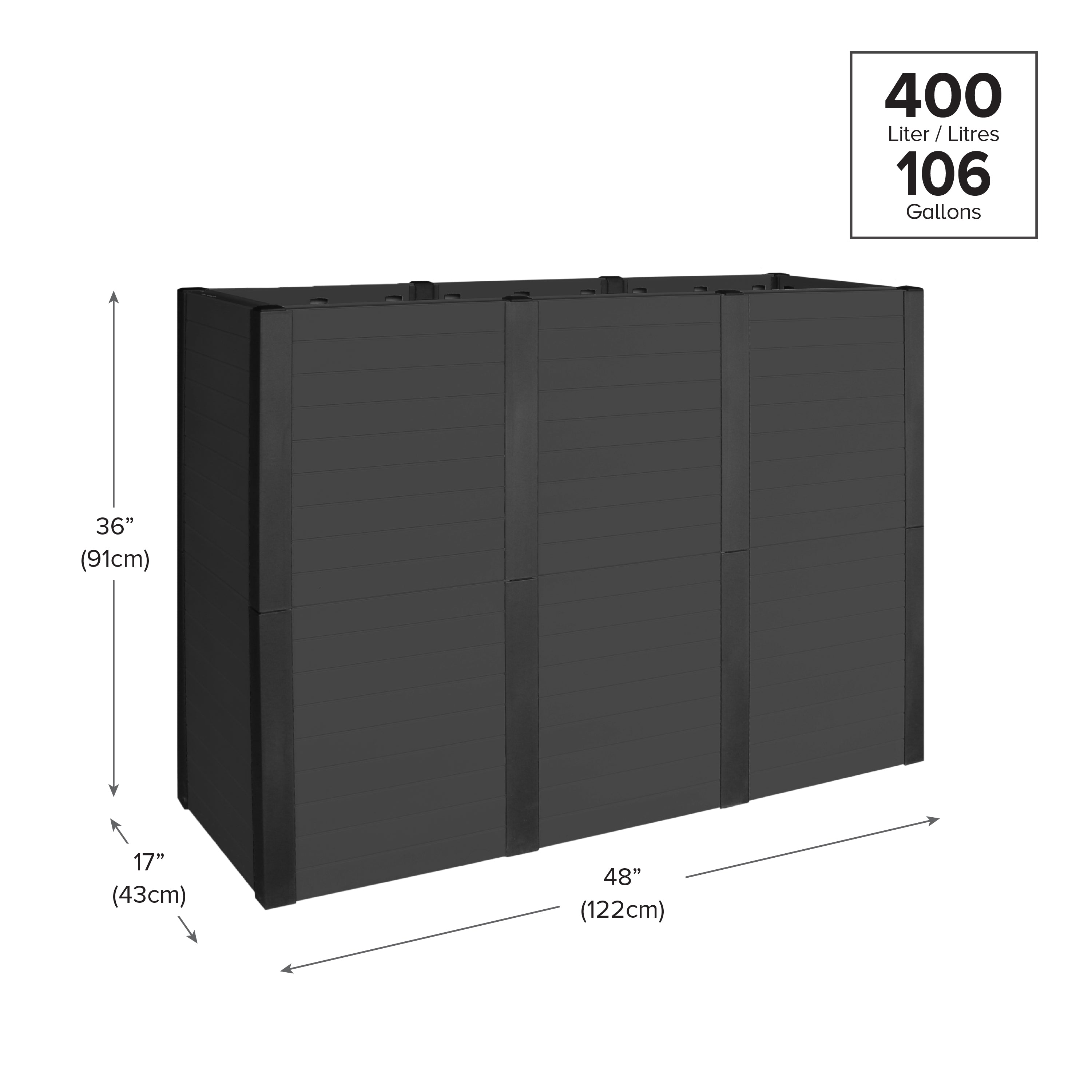 48" W x 36" H Tower Trough Planter Box (400L) in Black
