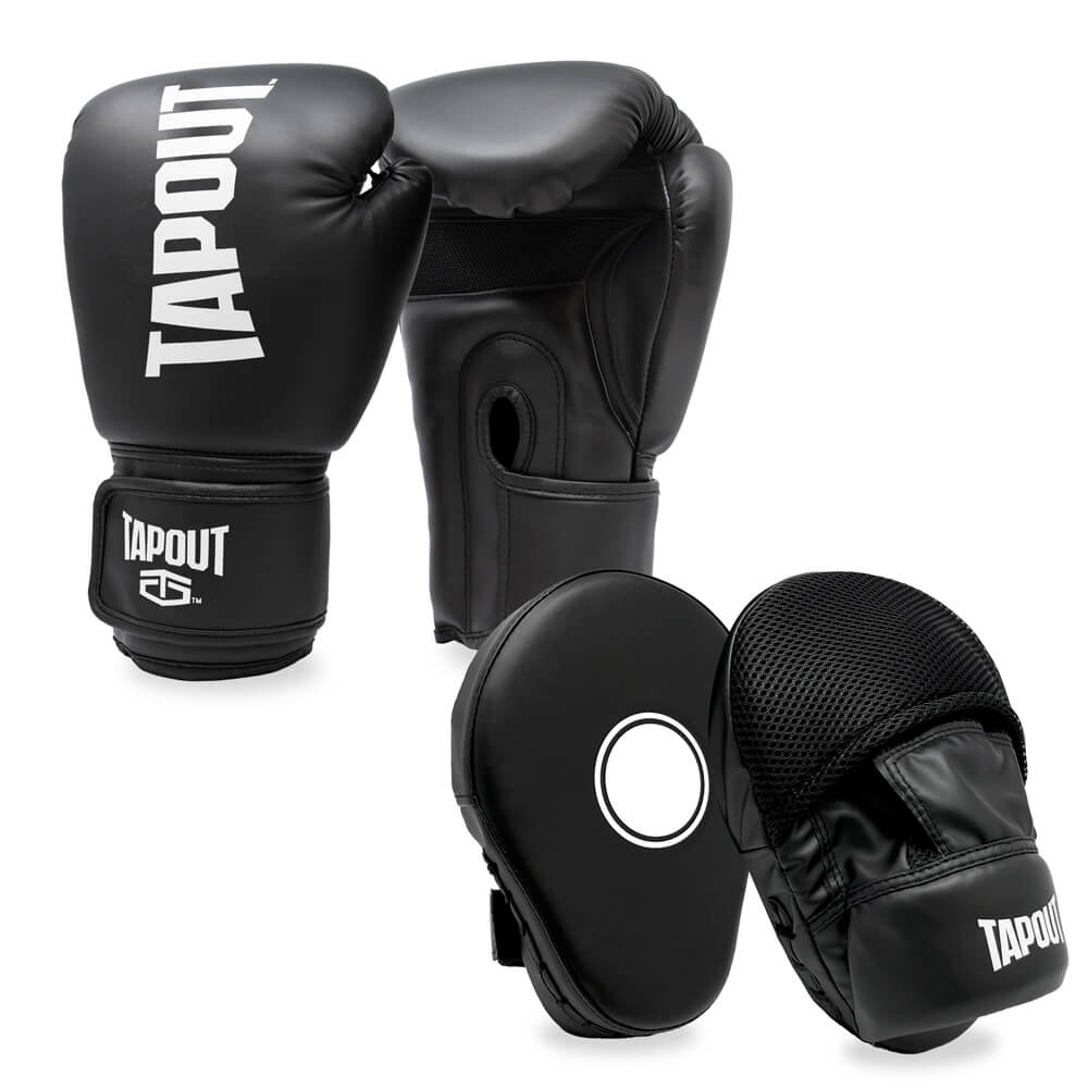 Tapout Black 4 Piece Boxing Gloves Pad Kit